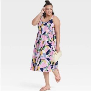 Ava & Viv Multicolor Abstract Midi Dress